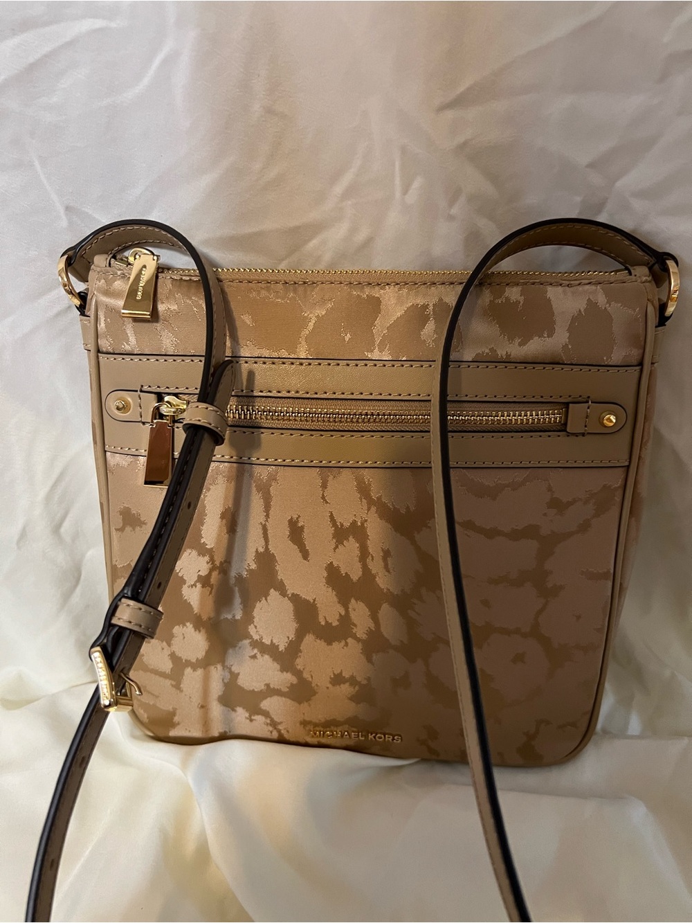Michael Kors Beige Printed Crossbody with Gold Accents